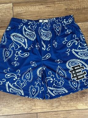 Eric Emanuel EE Blue Bandana Paisley Athletic Shorts Mens Medium